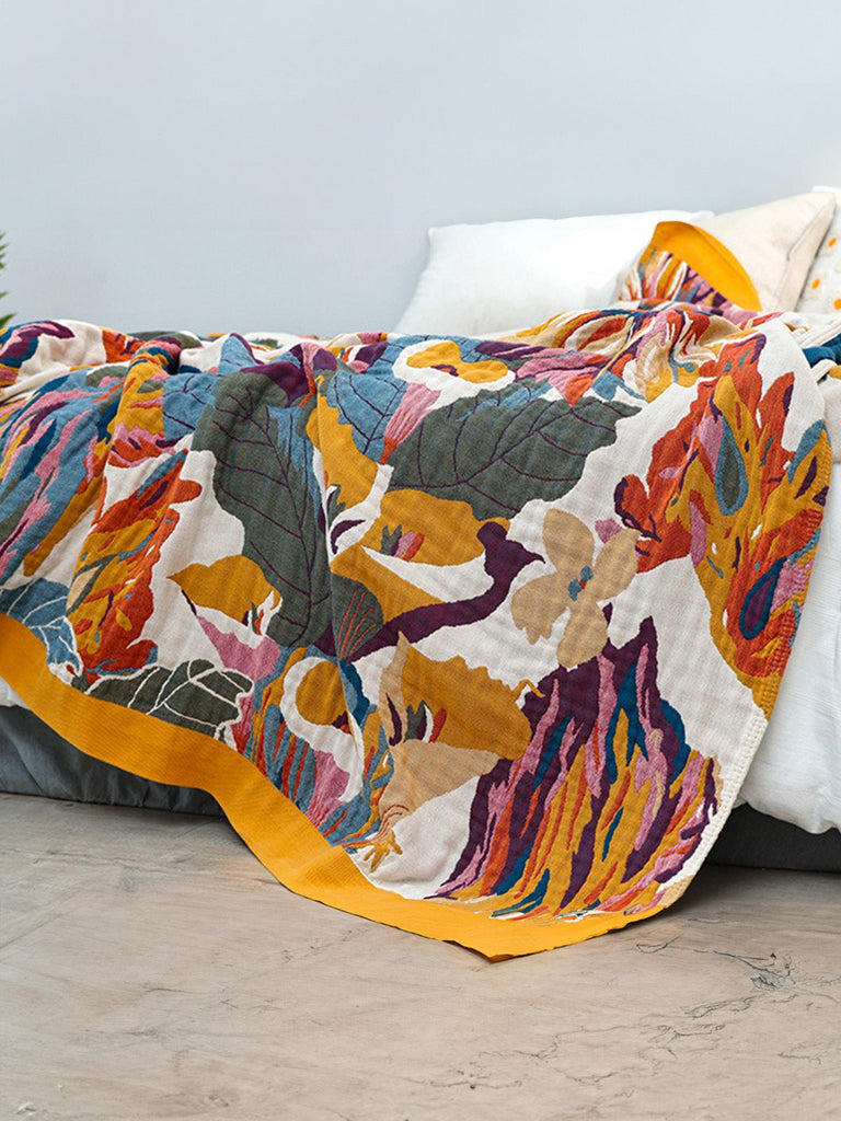 Plaid coton léger, couverture fleurie, jeté de lit coloré, plaid d’été, couverture décorative, modèle Tyrel - Multicolore 150 x 200 cm