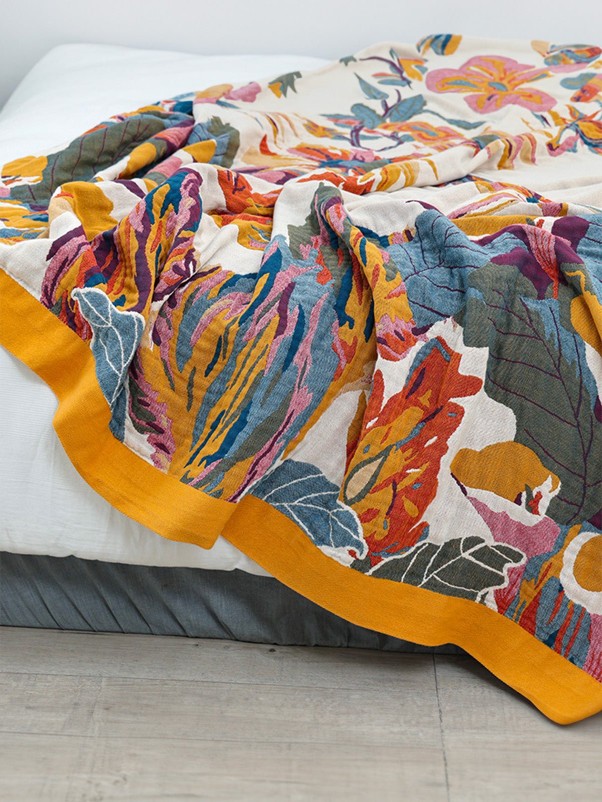 Plaid coton léger, couverture fleurie, jeté de lit coloré, plaid d’été, couverture décorative, modèle Tyrel - Multicolore 150 x 200 cm