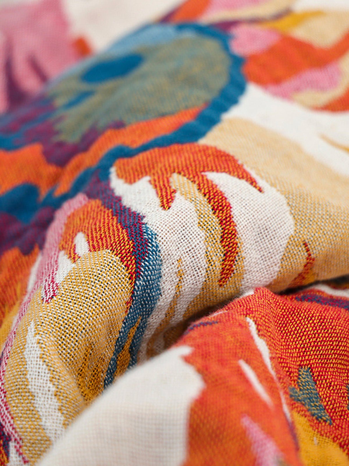 Plaid coton léger, couverture fleurie, jeté de lit coloré, plaid d’été, couverture décorative, modèle Tyrel - Multicolore 150 x 200 cm