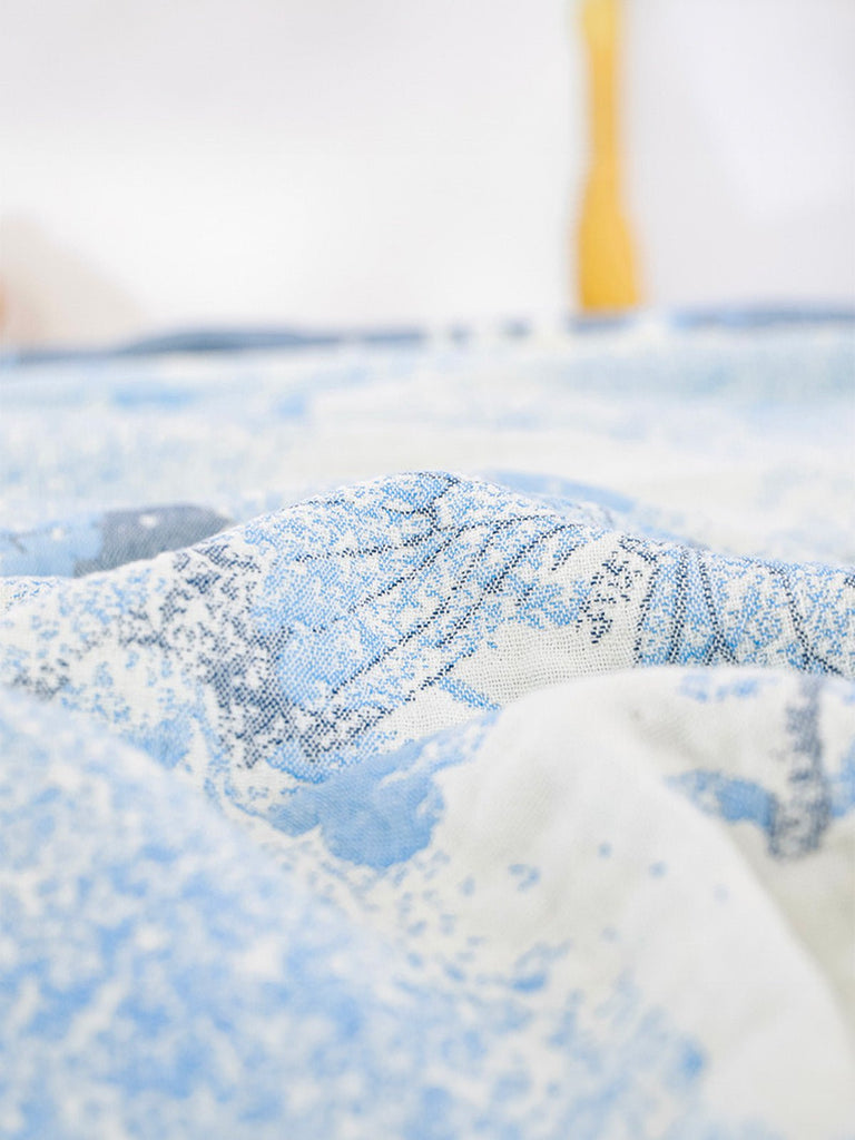 Plaid coton papillons bleus, jeté de lit, couverture légère, tissu respirant, douceur estivale, modèle Sélio - Bleu 200 x 230 cm