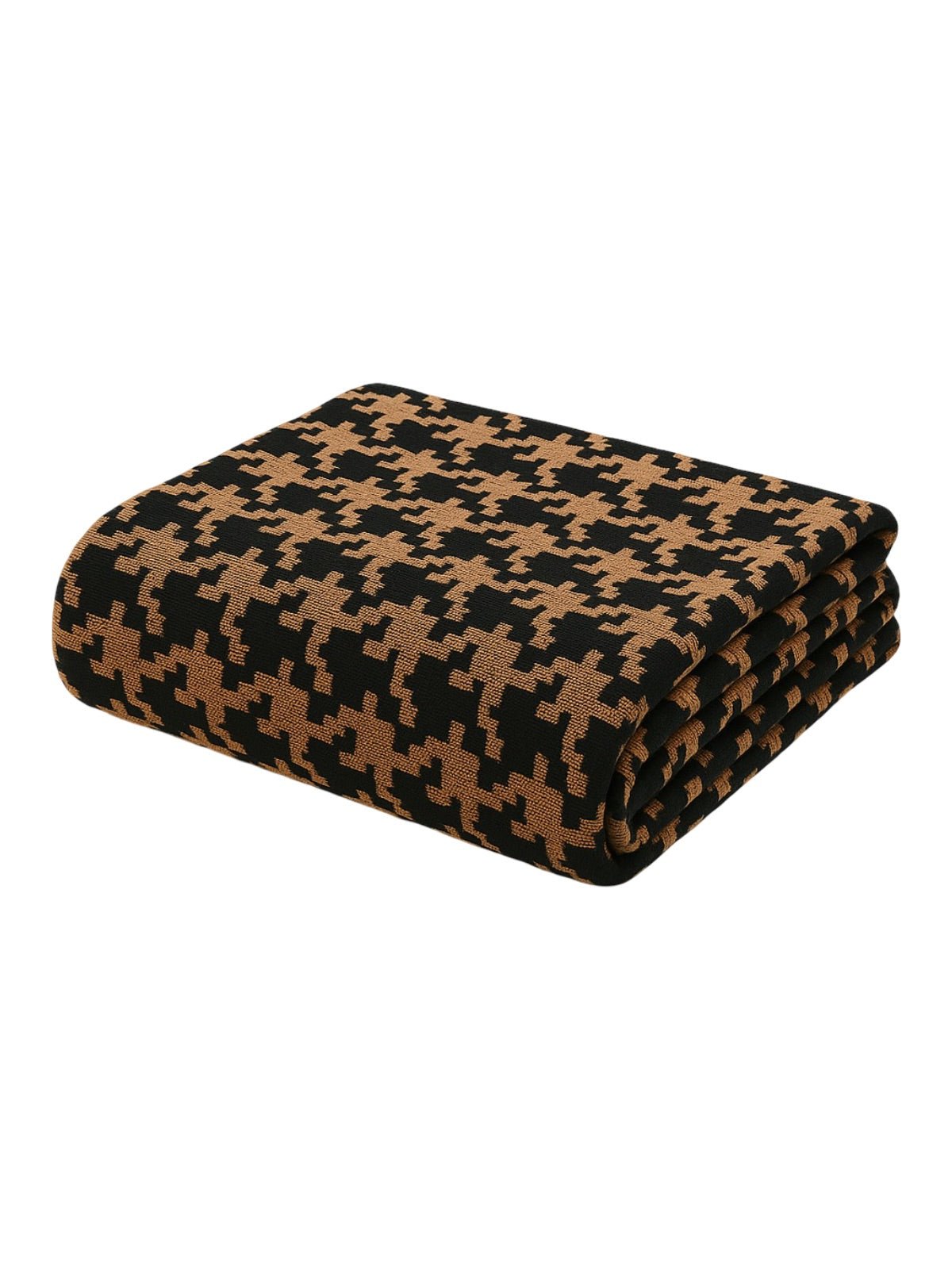 Plaid coton pied - de - poule, jeté de canapé cosy, couverture douce été, plaid déco salon, plaid noir blanc ou noir café, modèle Thalis - Marron et noir 130 x 160 cm