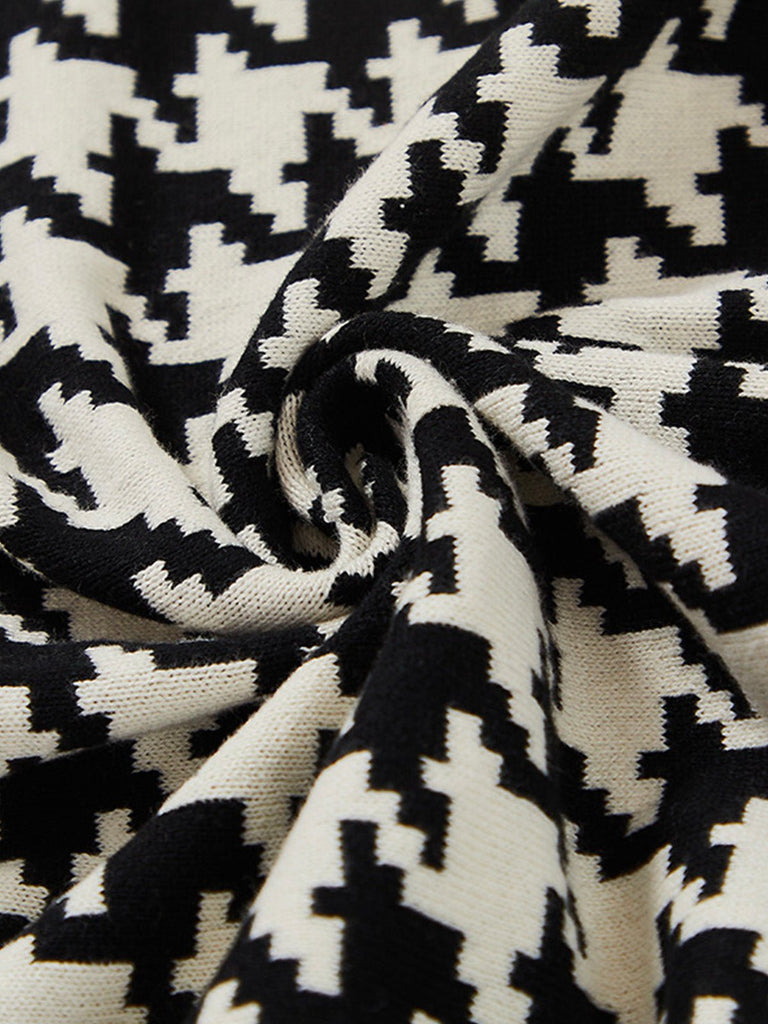 Plaid coton pied - de - poule, jeté de canapé cosy, couverture douce été, plaid déco salon, plaid noir blanc ou noir café, modèle Thalis - Blanc et noir 130 x 160 cm