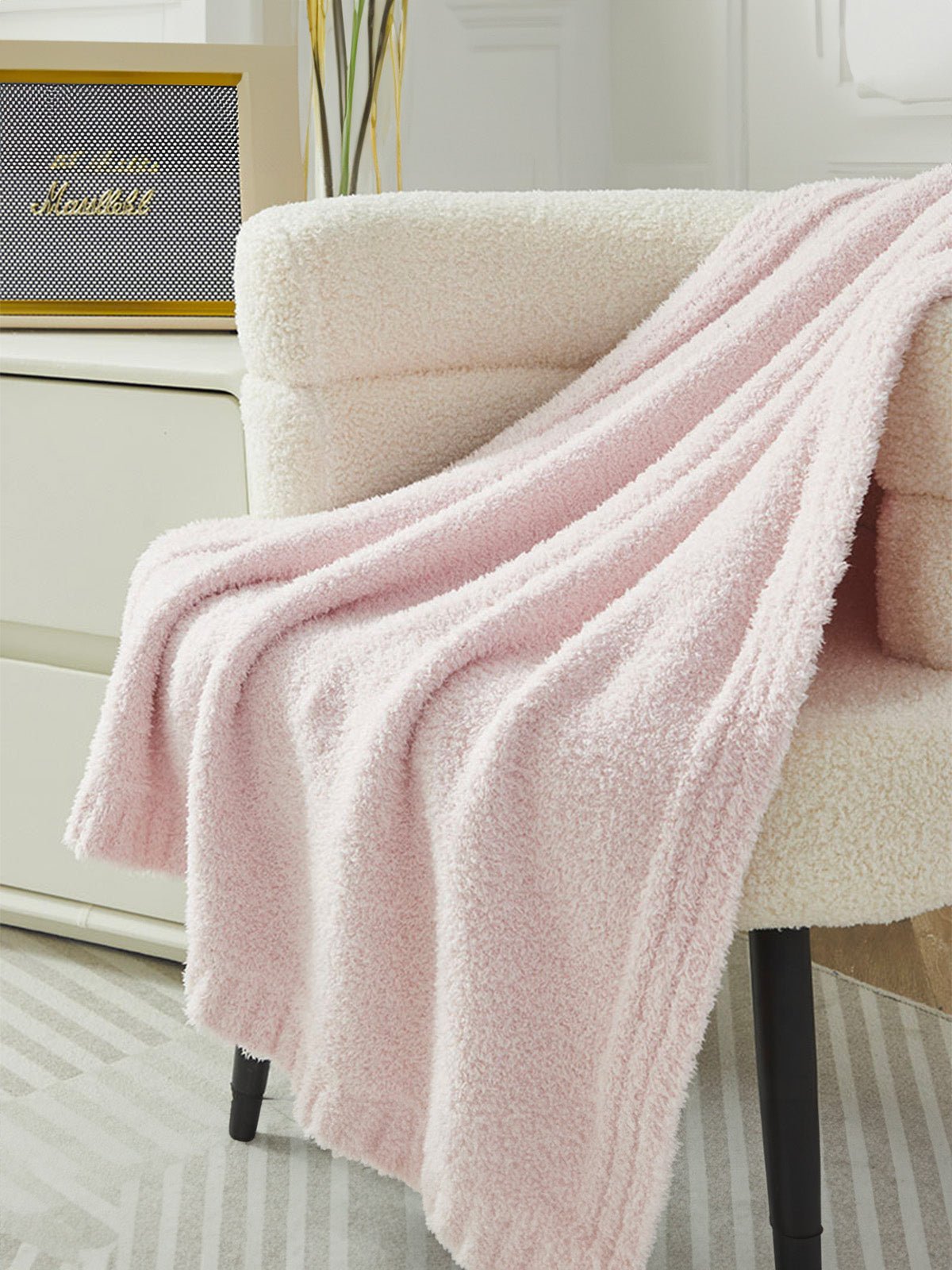 Plaid doux bébé, plaid blanc, plaid rose, plaid bleu ciel, plaid moelleux, plaid 80x100, modèle Zya - Rose clair