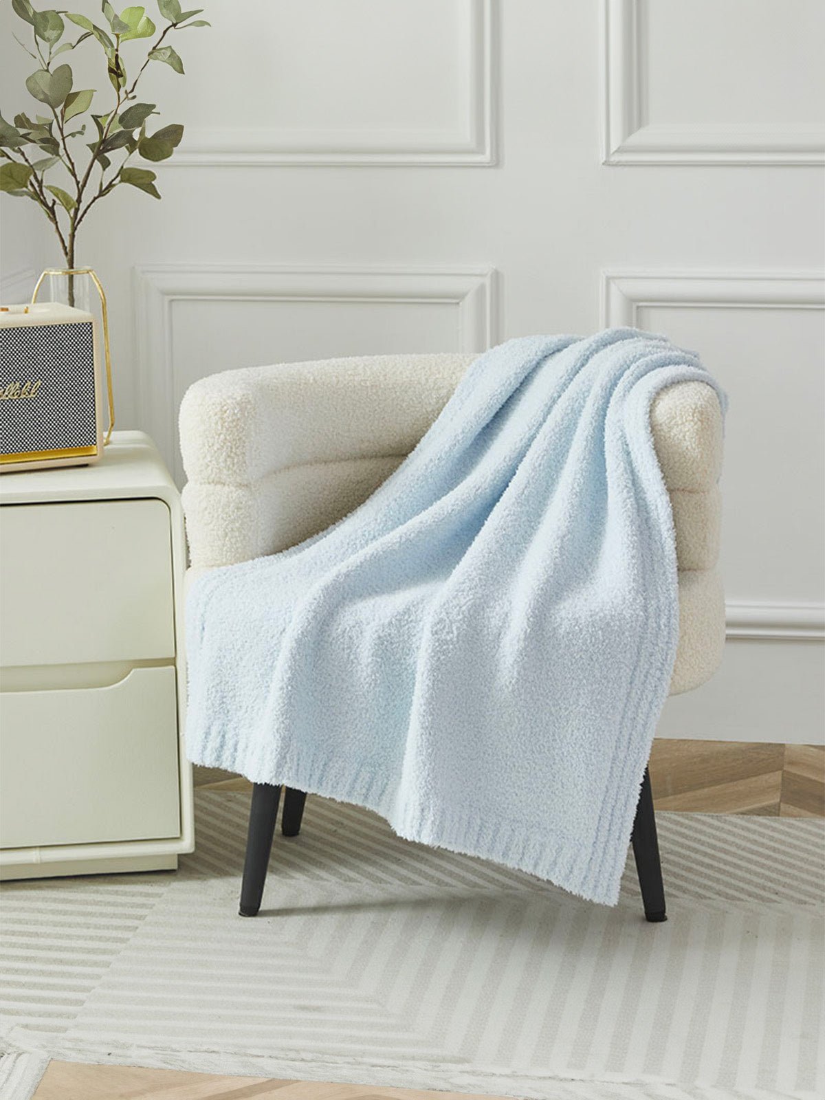 Plaid doux bébé, plaid blanc, plaid rose, plaid bleu ciel, plaid moelleux, plaid 80x100, modèle Zya - Bleu ciel