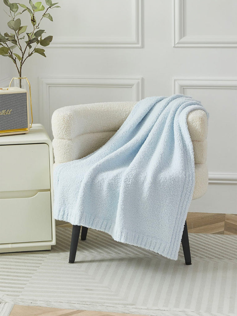 Plaid doux bébé, plaid blanc, plaid rose, plaid bleu ciel, plaid moelleux, plaid 80x100, modèle Zya - Bleu ciel