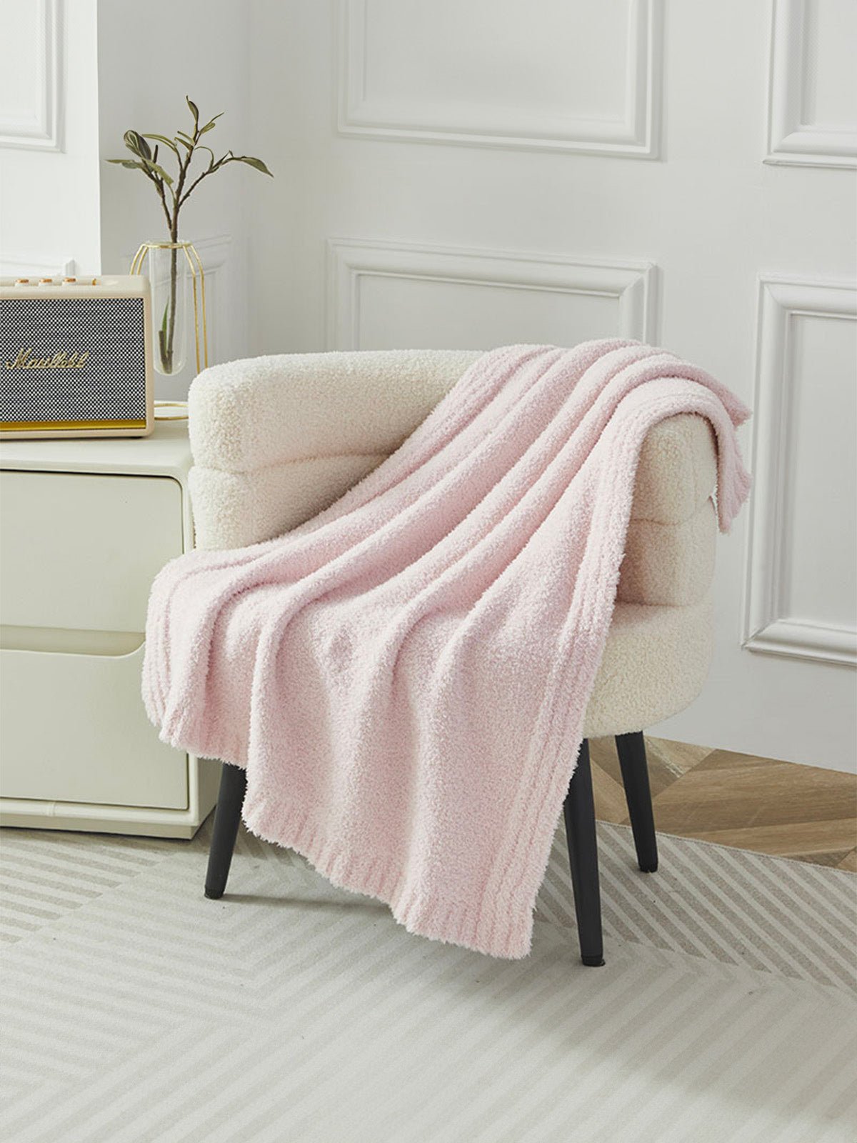 Plaid doux bébé, plaid blanc, plaid rose, plaid bleu ciel, plaid moelleux, plaid 80x100, modèle Zya - Rose clair