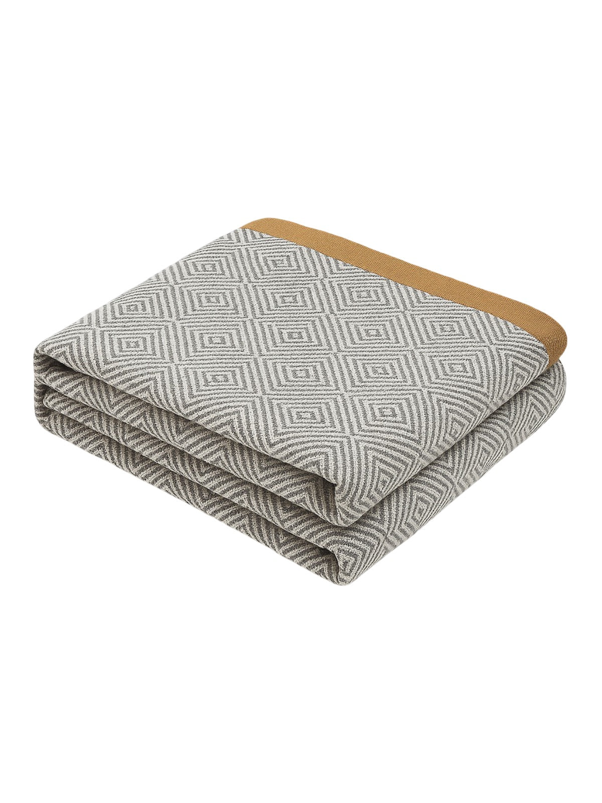 Plaid en coton doux, motif géométrique, bord contrasté, couverture canapé, jeté décoratif, modèle Awen - Beige