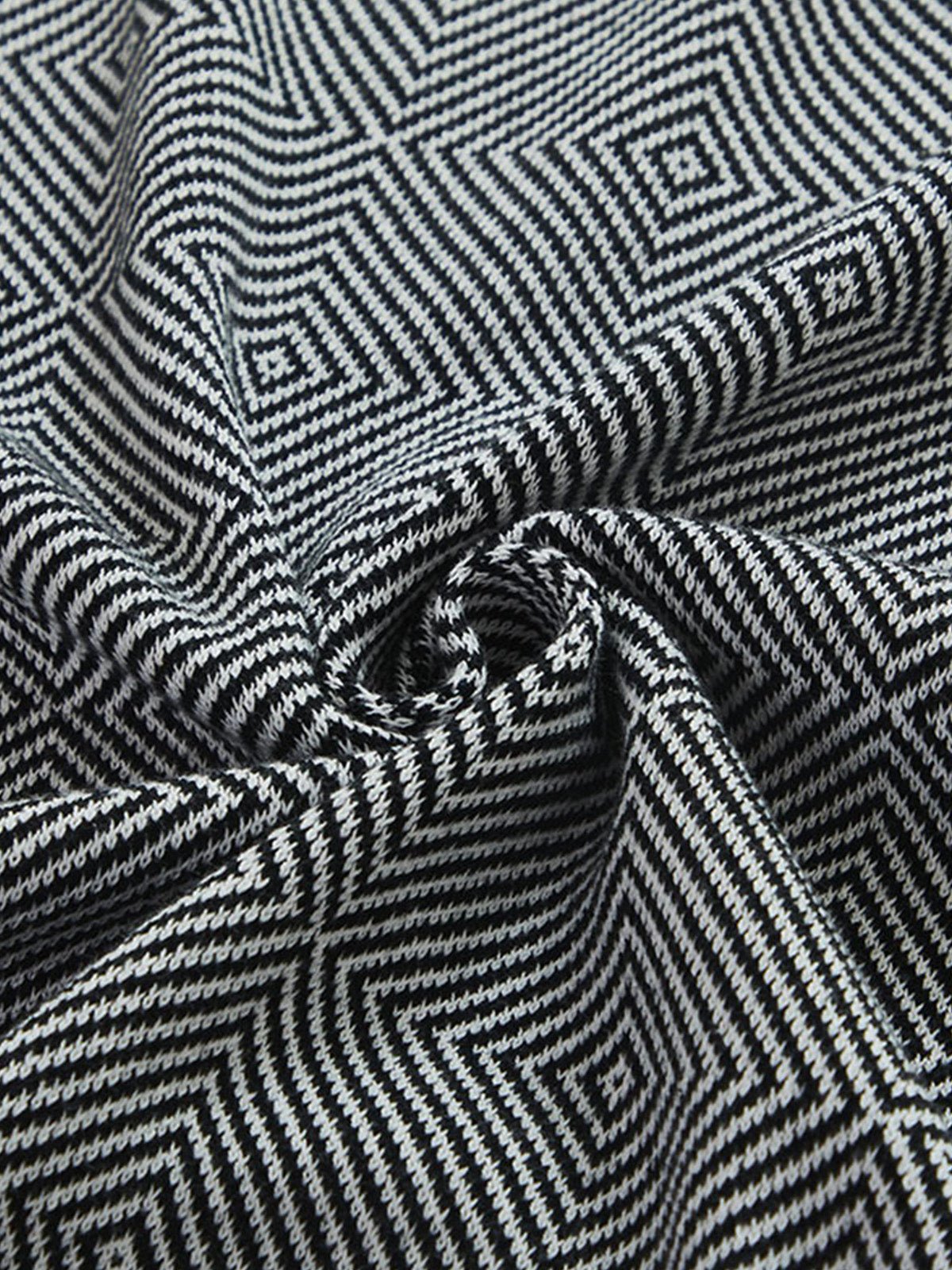 Plaid en coton doux, motif géométrique, bord contrasté, couverture canapé, jeté décoratif, modèle Awen - Bleu marine