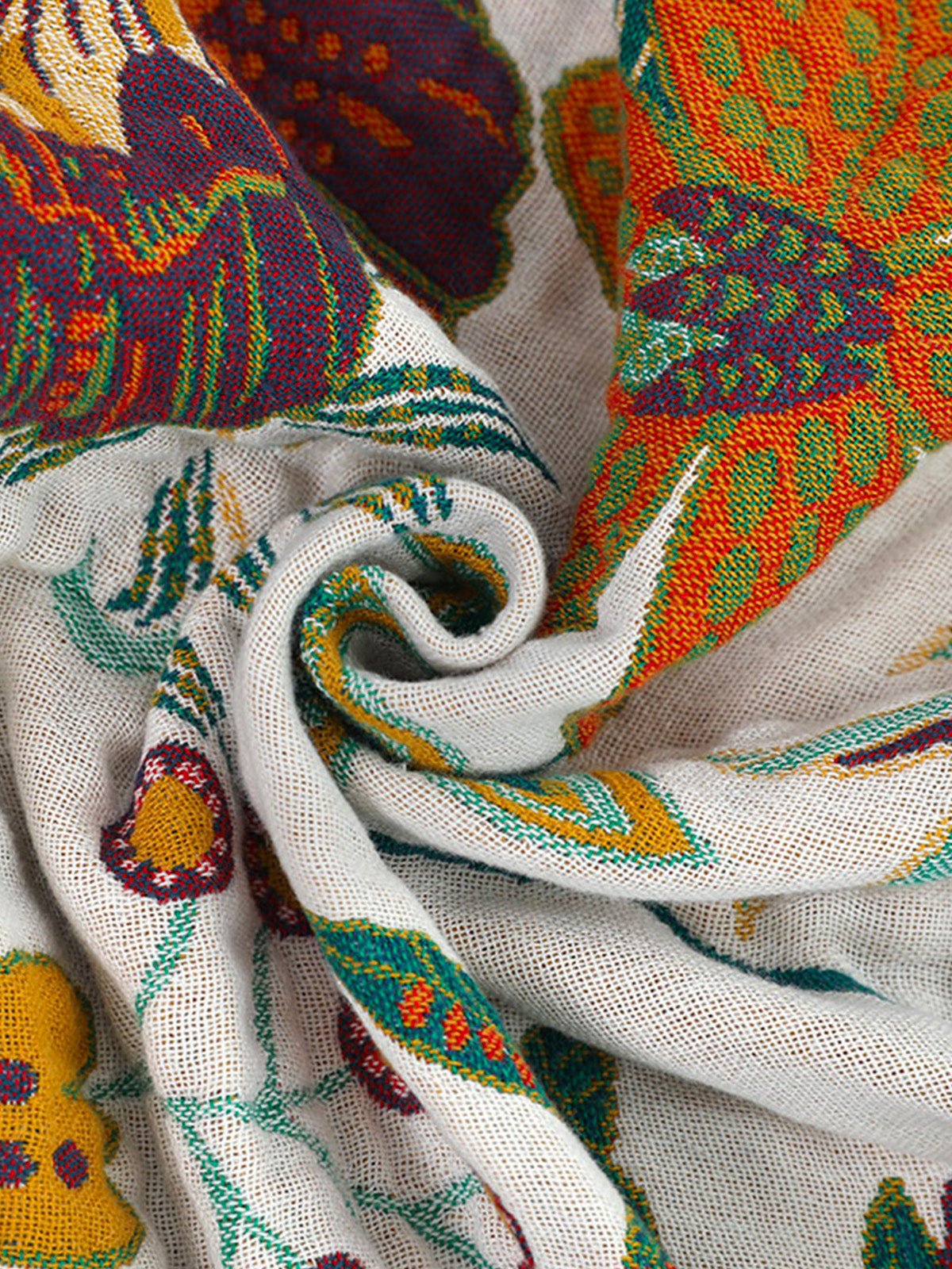 Plaid fleuri coton gaufré, couverture légère lit canapé, jeté de lit bohème, motif floral coloré, plaid respirant été, modèle Yelma - Multicolore 150 x 200 cm