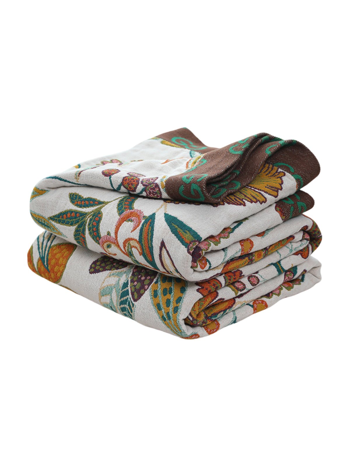Plaid fleuri coton gaufré, couverture légère lit canapé, jeté de lit bohème, motif floral coloré, plaid respirant été, modèle Yelma - Multicolore 150 x 200 cm
