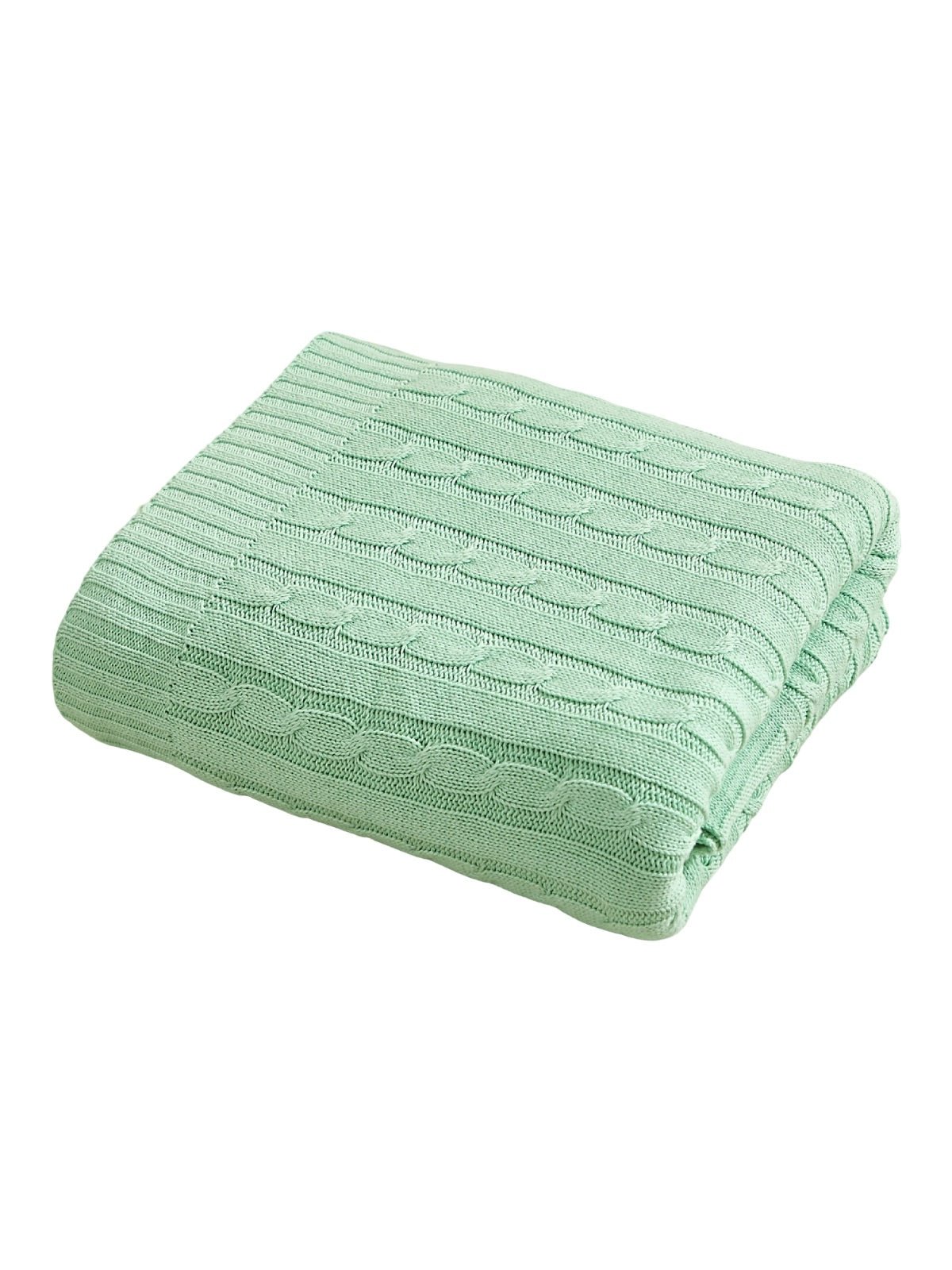 Plaid tricot coton, couverture maille torsadée, plaid canapé, plaid doux, jeté lit cosy, modèle Naho - Vert