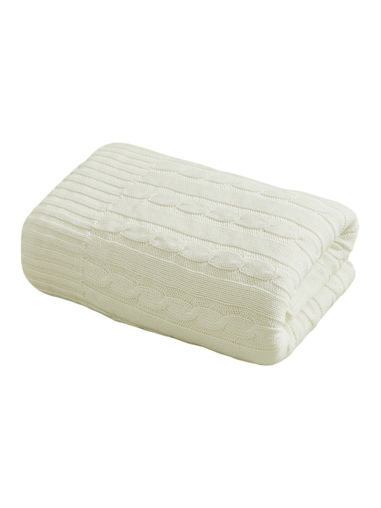 Plaid tricot coton, couverture maille torsadée, plaid canapé, plaid doux, jeté lit cosy, modèle Naho - Blanc