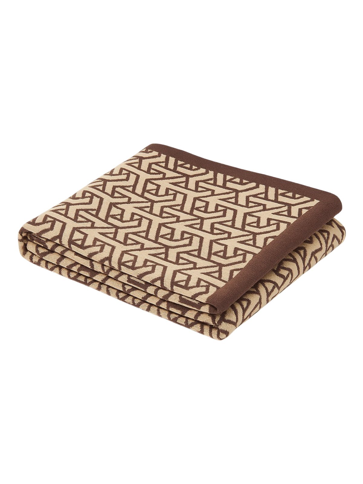 Plaid tricoté café, couverture canapé, jeté de lit, motif géométrique, doux polyester, modèle Nore - Marron 80 x 100 cm