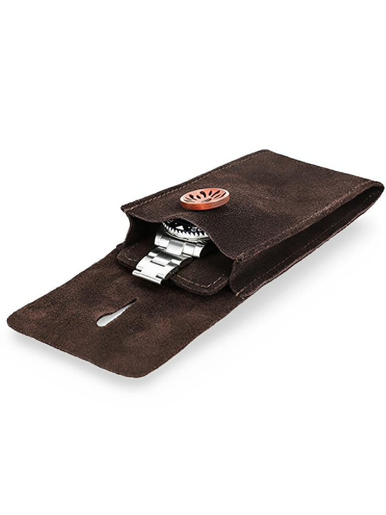 Pochette à montres, en cuir, rangement idéal, modèle Arsénius - Coffret - Café