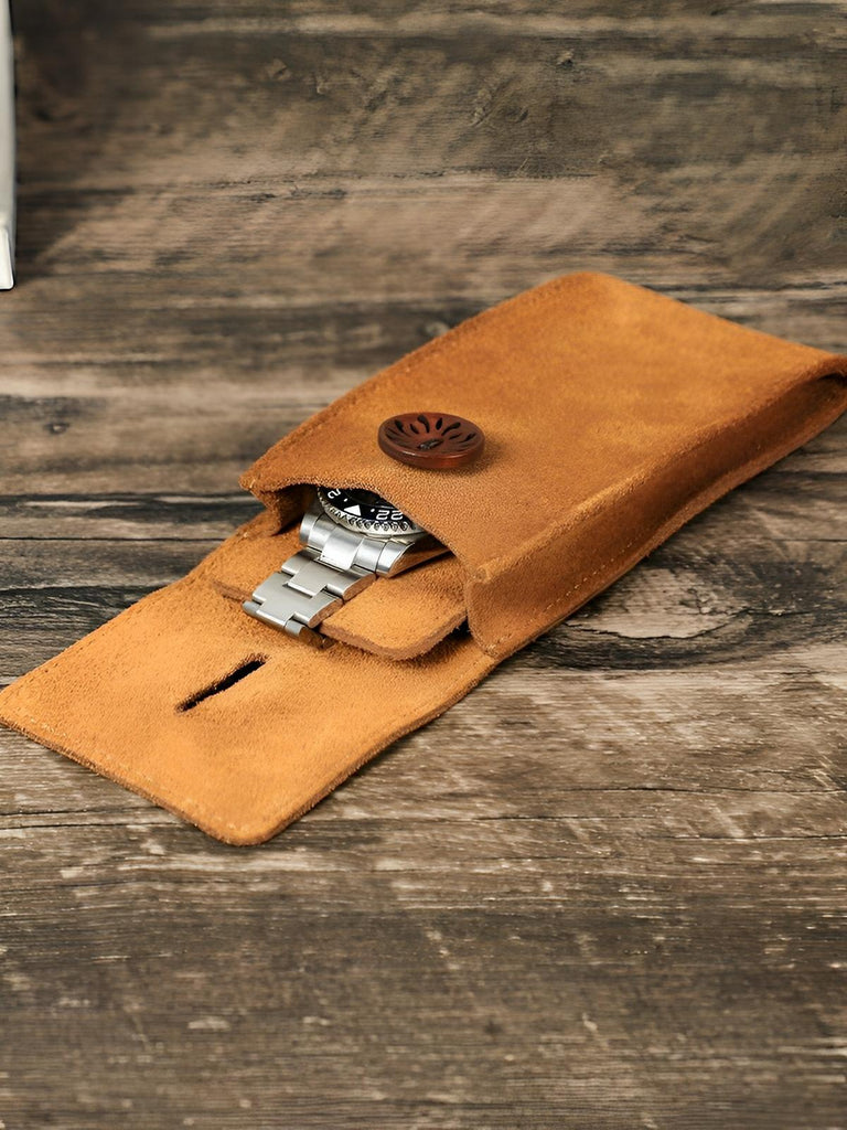 Pochette à montres, en cuir, rangement idéal, modèle Arsénius - Coffret - Camel
