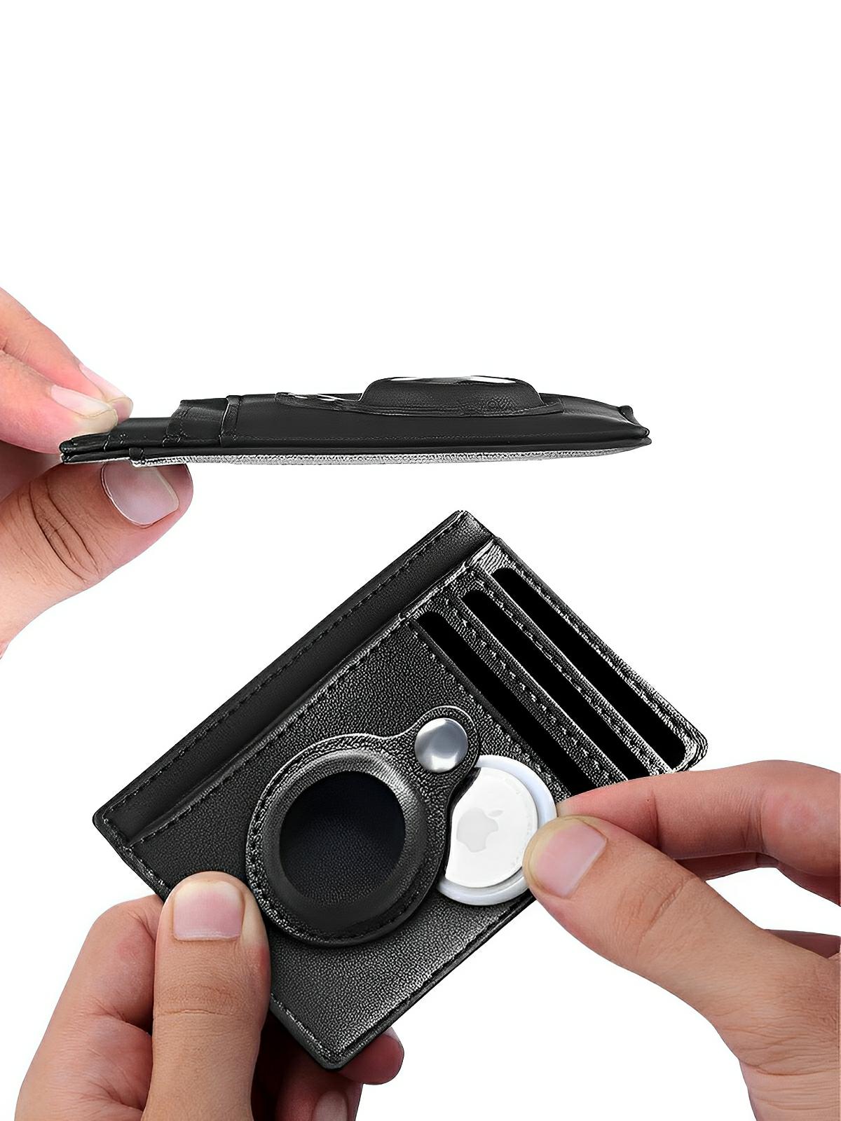 Porte - cartes avec emplacement pour AirTag, compact, ultra - fin, sécurité anti - vol, en simili vegan, plusieurs compartiments, modèle Casper - Porte - feuille - Noir