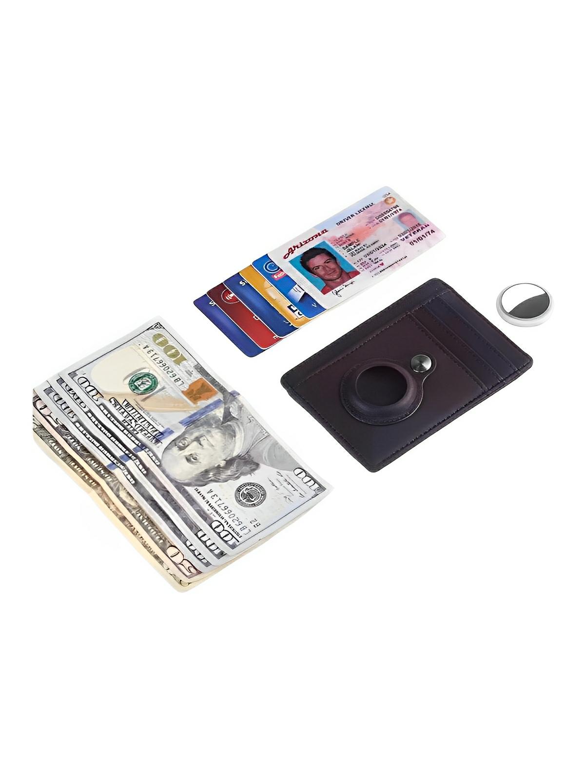 Porte - cartes avec emplacement pour AirTag, compact, ultra - fin, sécurité anti - vol, en simili vegan, plusieurs compartiments, modèle Casper - Porte - feuille - Noir