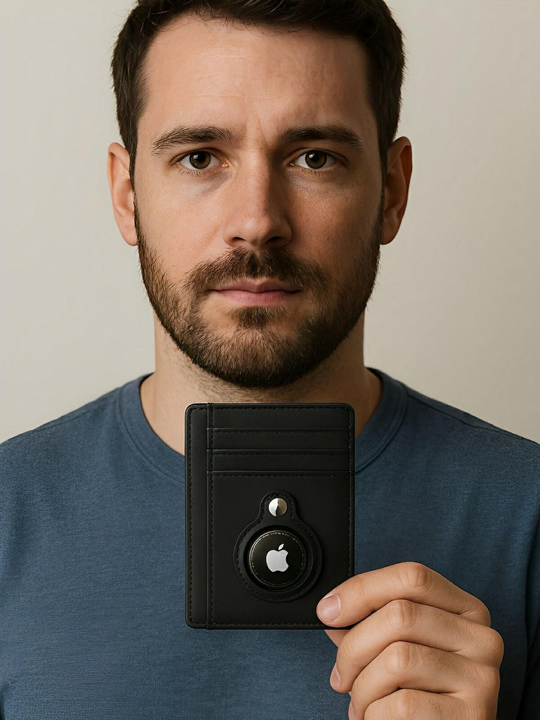 Porte - cartes avec emplacement pour AirTag, compact, ultra - fin, sécurité anti - vol, en simili vegan, plusieurs compartiments, modèle Casper - Porte - feuille - Noir