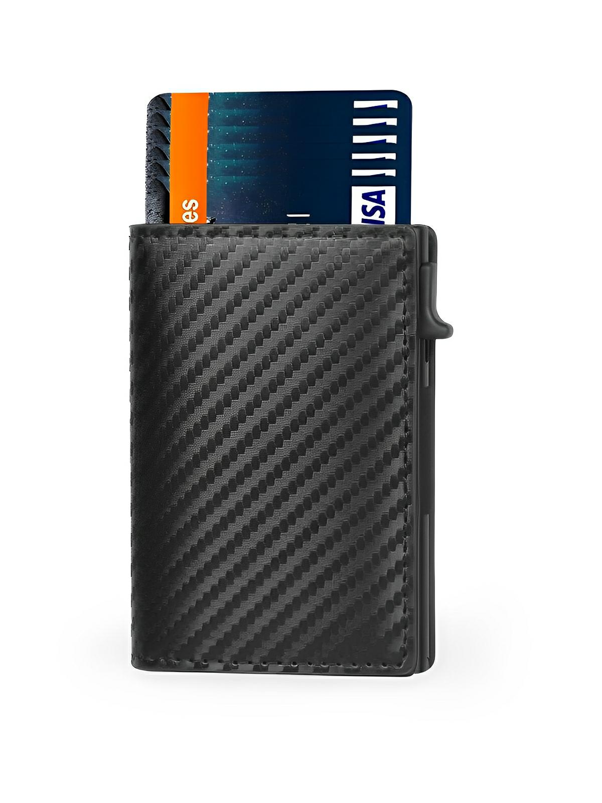 Porte - cartes compact en cuir, RFID sécurisé, support AirTag, porte - cartes automatique, modèle Quentin - Porte - feuille - Carbone