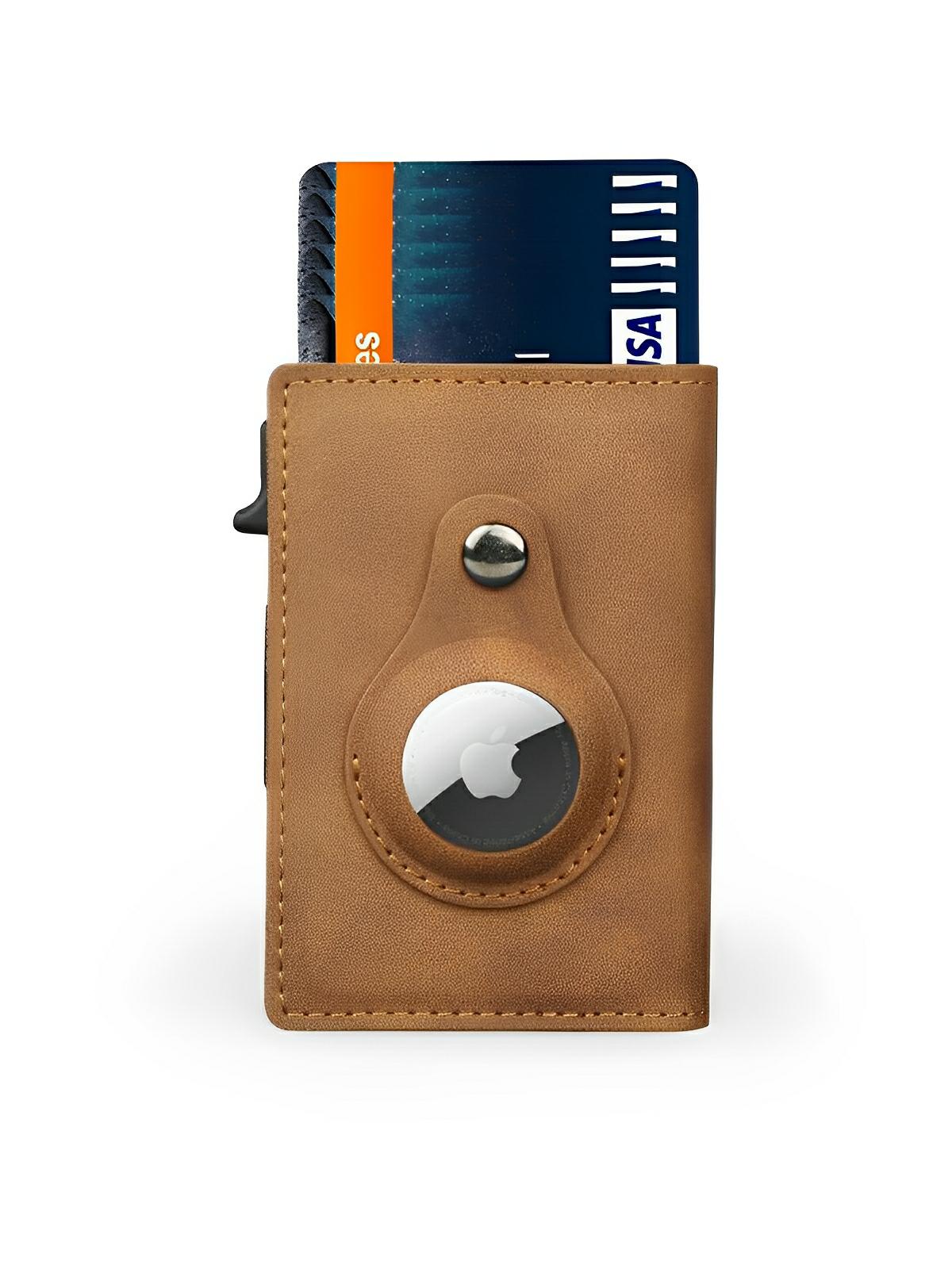 Porte - cartes compact en cuir, RFID sécurisé, support AirTag, porte - cartes automatique, modèle Quentin - Porte - feuille - Camel