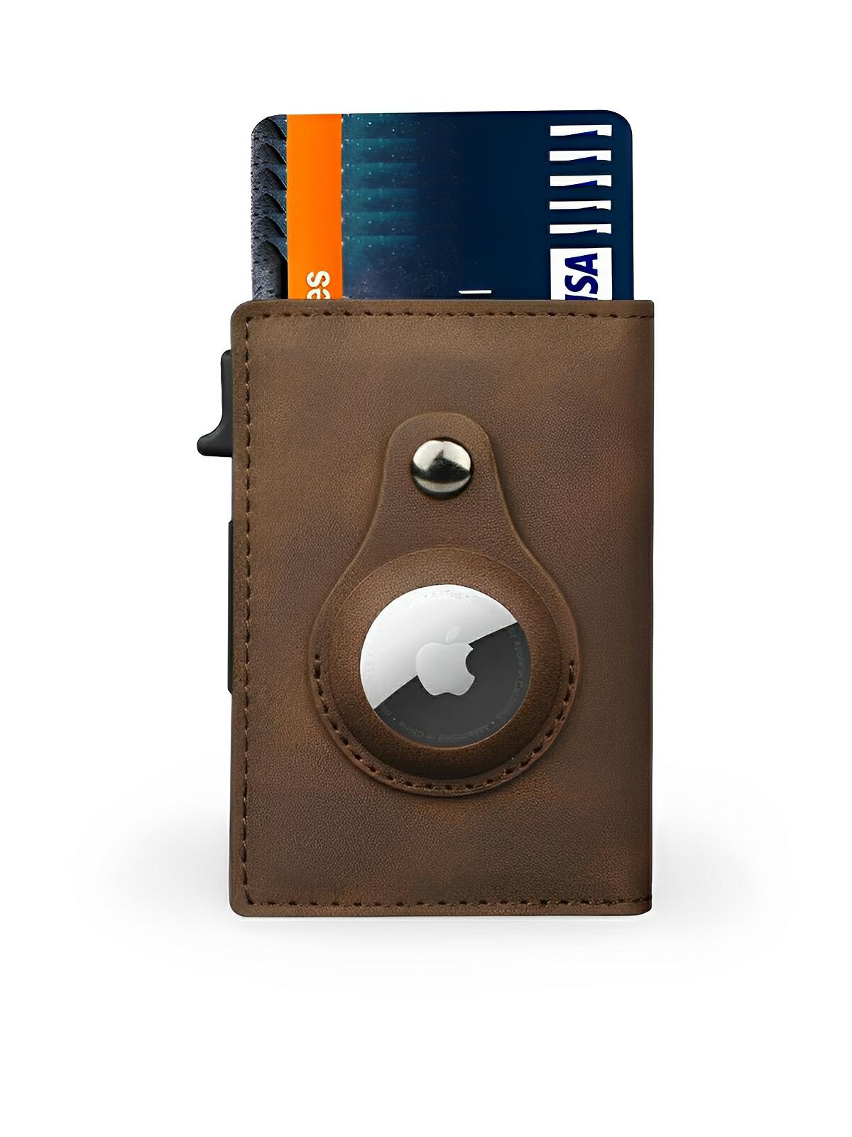 Porte - cartes compact en cuir, RFID sécurisé, support AirTag, porte - cartes automatique, modèle Quentin - Porte - feuille - Marron
