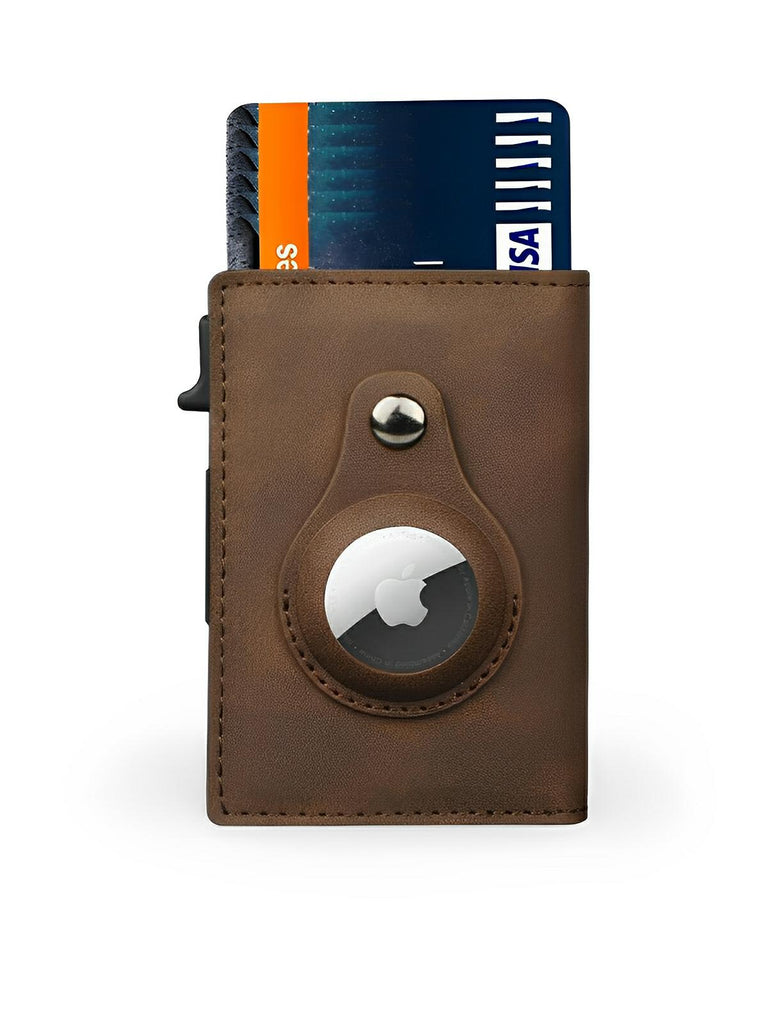 Porte - cartes compact en cuir, RFID sécurisé, support AirTag, porte - cartes automatique, modèle Quentin - Porte - feuille - Marron