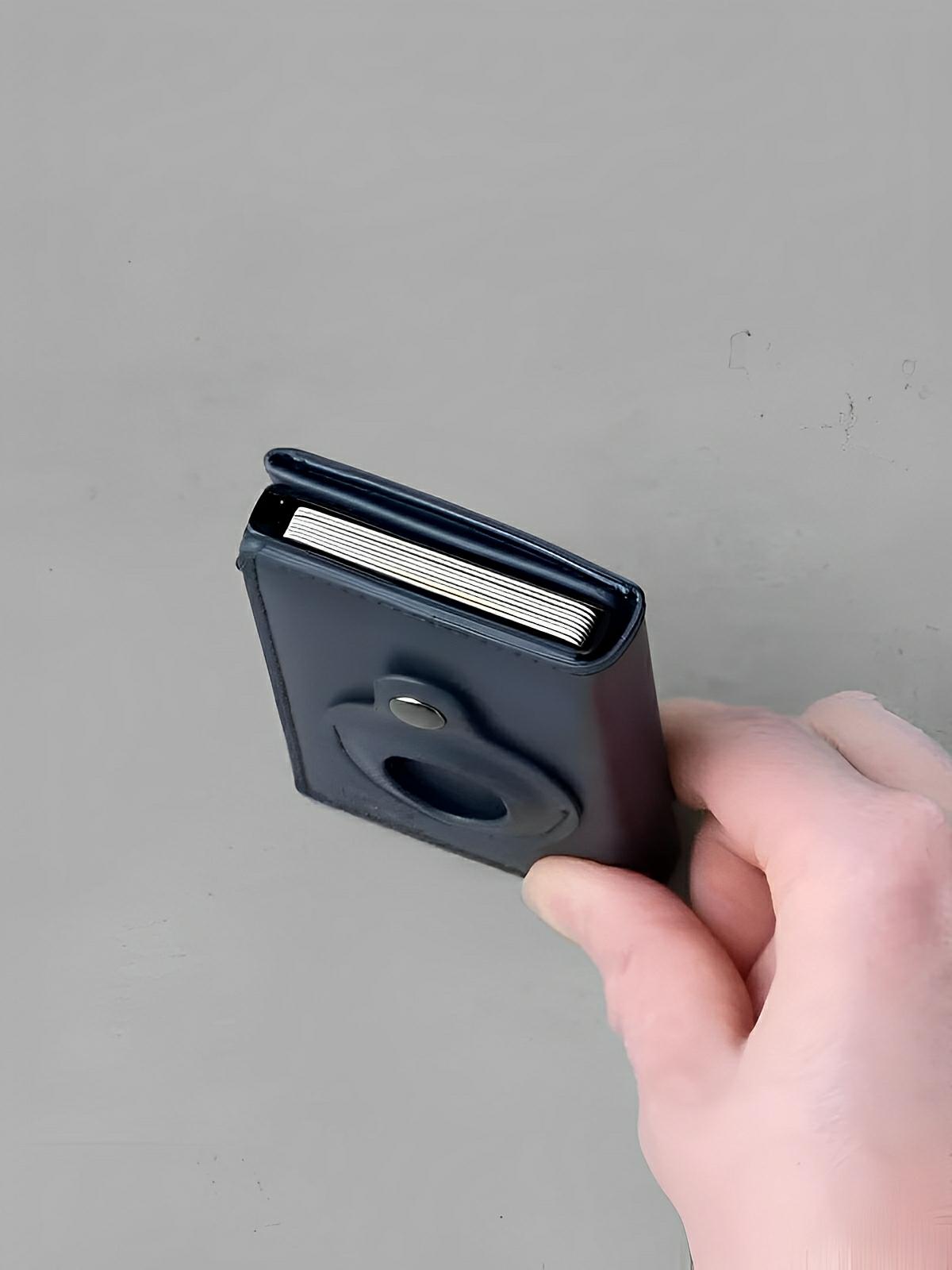 Porte - cartes compact en cuir, RFID sécurisé, support AirTag, porte - cartes automatique, modèle Quentin - Porte - feuille - Noir