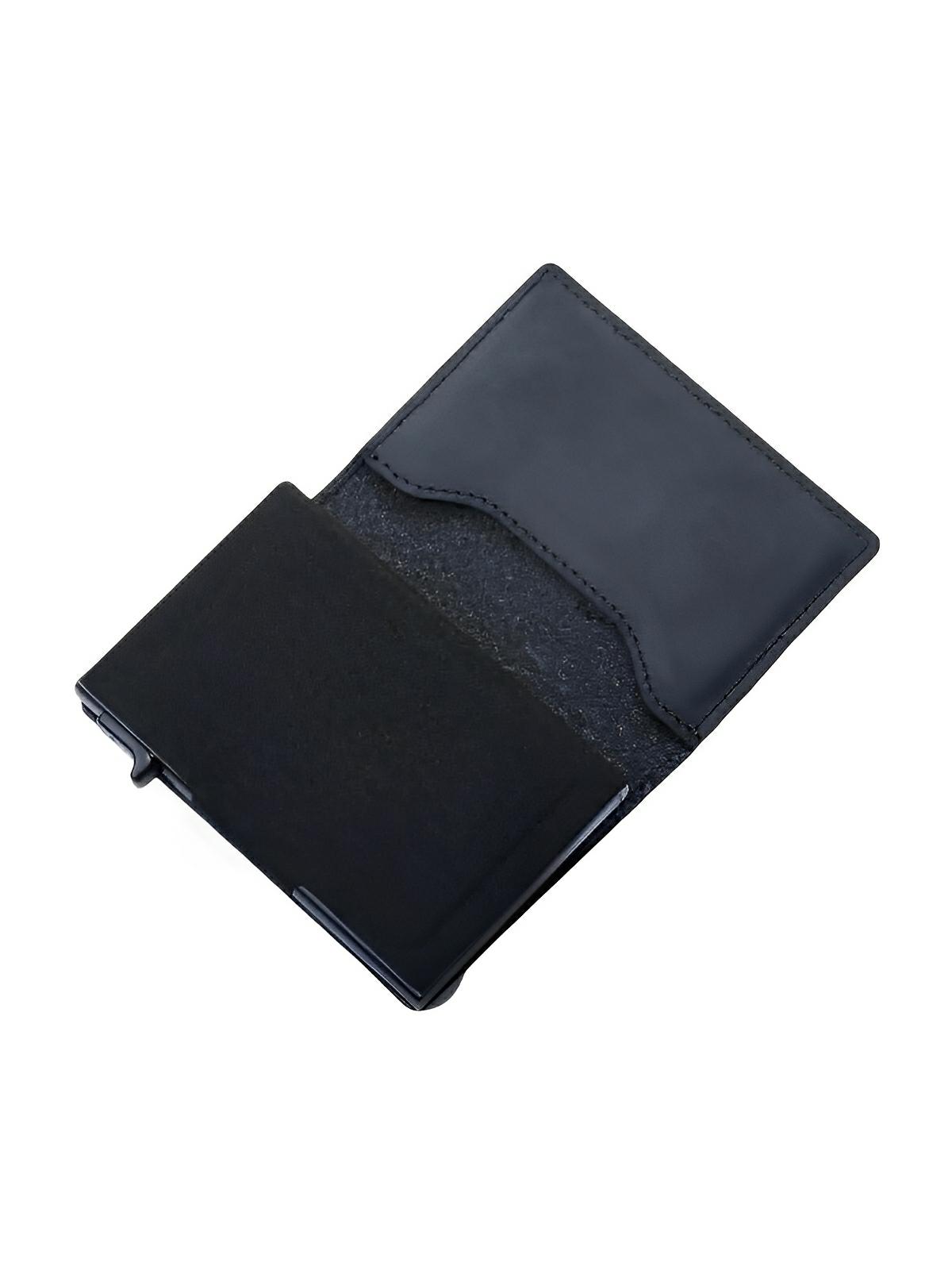 Porte - cartes compact en cuir, RFID sécurisé, support AirTag, porte - cartes automatique, modèle Quentin - Porte - feuille - Noir