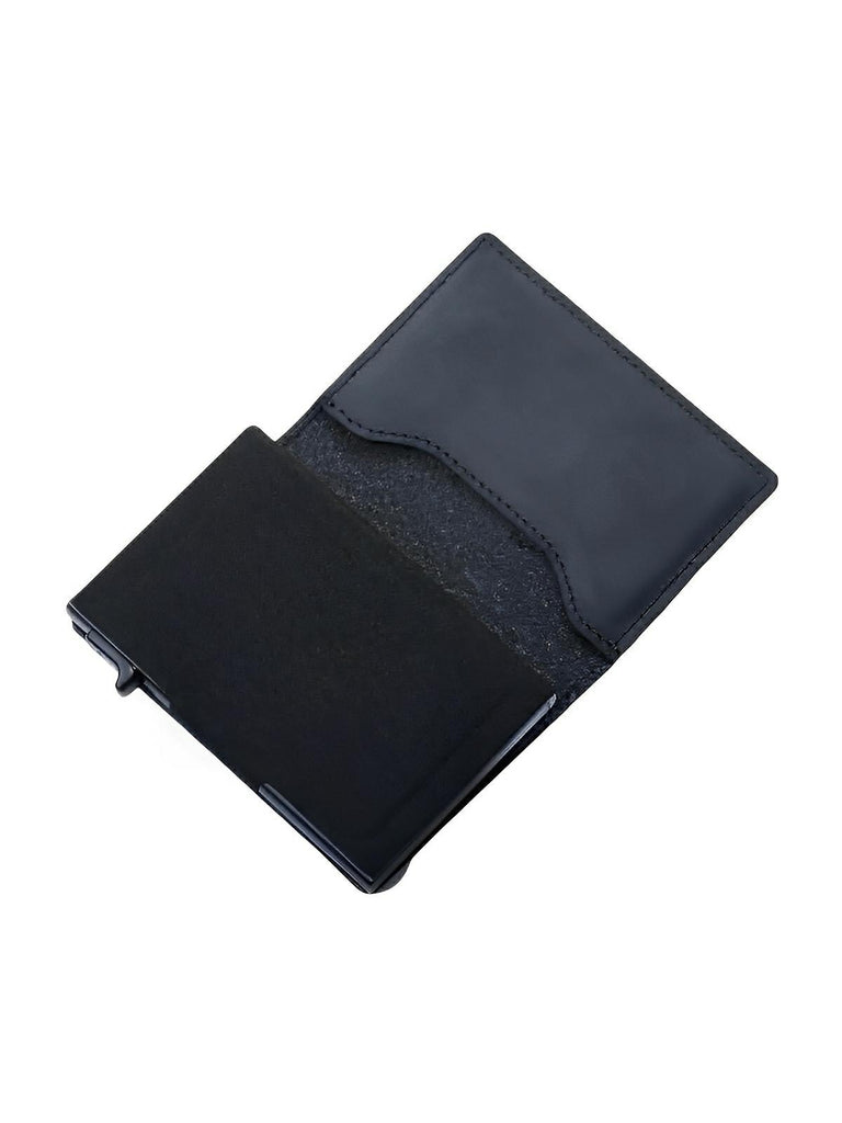 Porte - cartes compact en cuir, RFID sécurisé, support AirTag, porte - cartes automatique, modèle Quentin - Porte - feuille - Noir