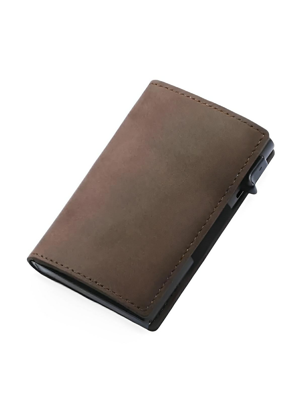 Porte - cartes compact en cuir, RFID sécurisé, support AirTag, porte - cartes automatique, modèle Quentin - Porte - feuille - Marron