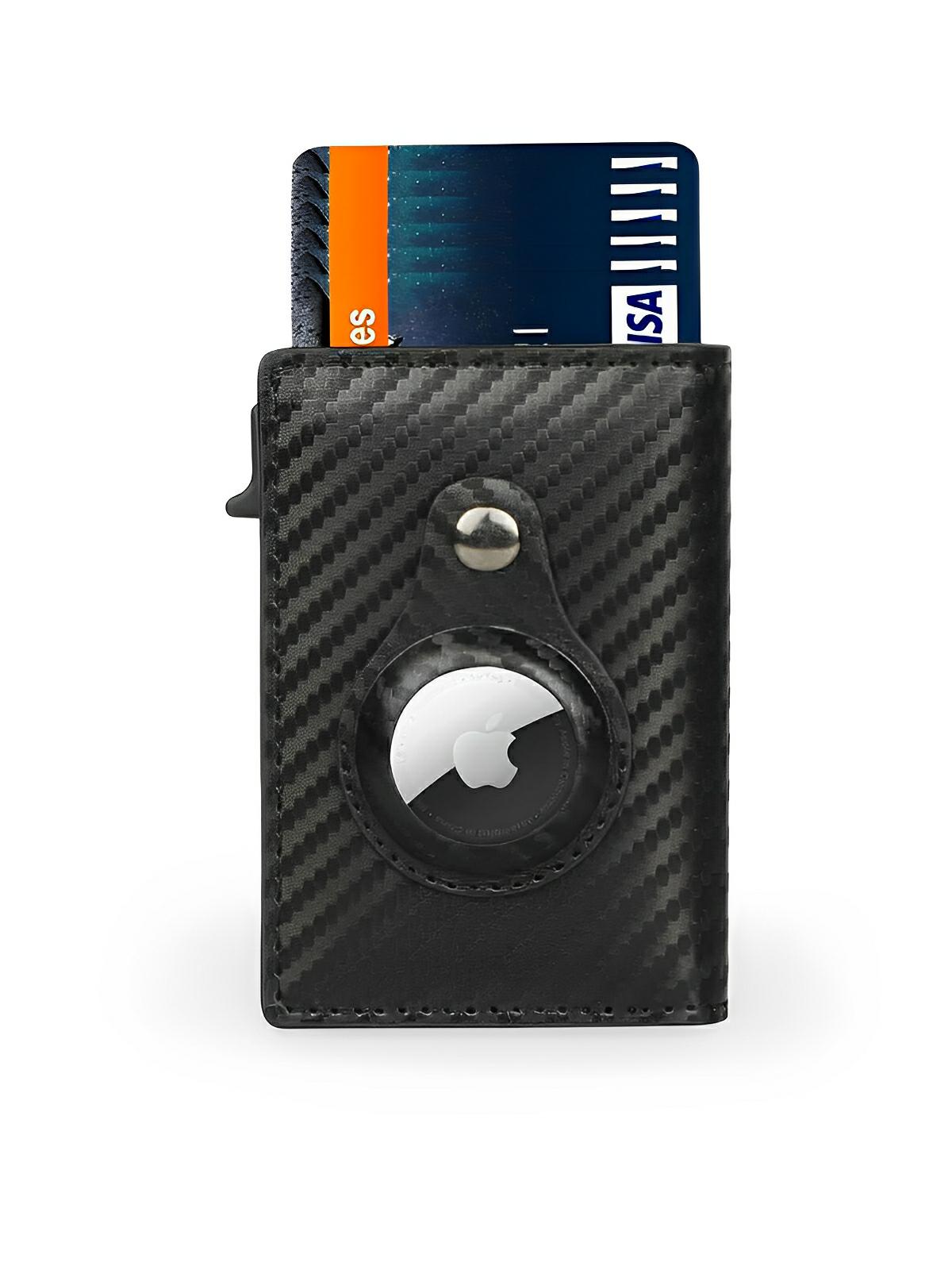 Porte - cartes compact en cuir, RFID sécurisé, support AirTag, porte - cartes automatique, modèle Quentin - Porte - feuille - Carbone