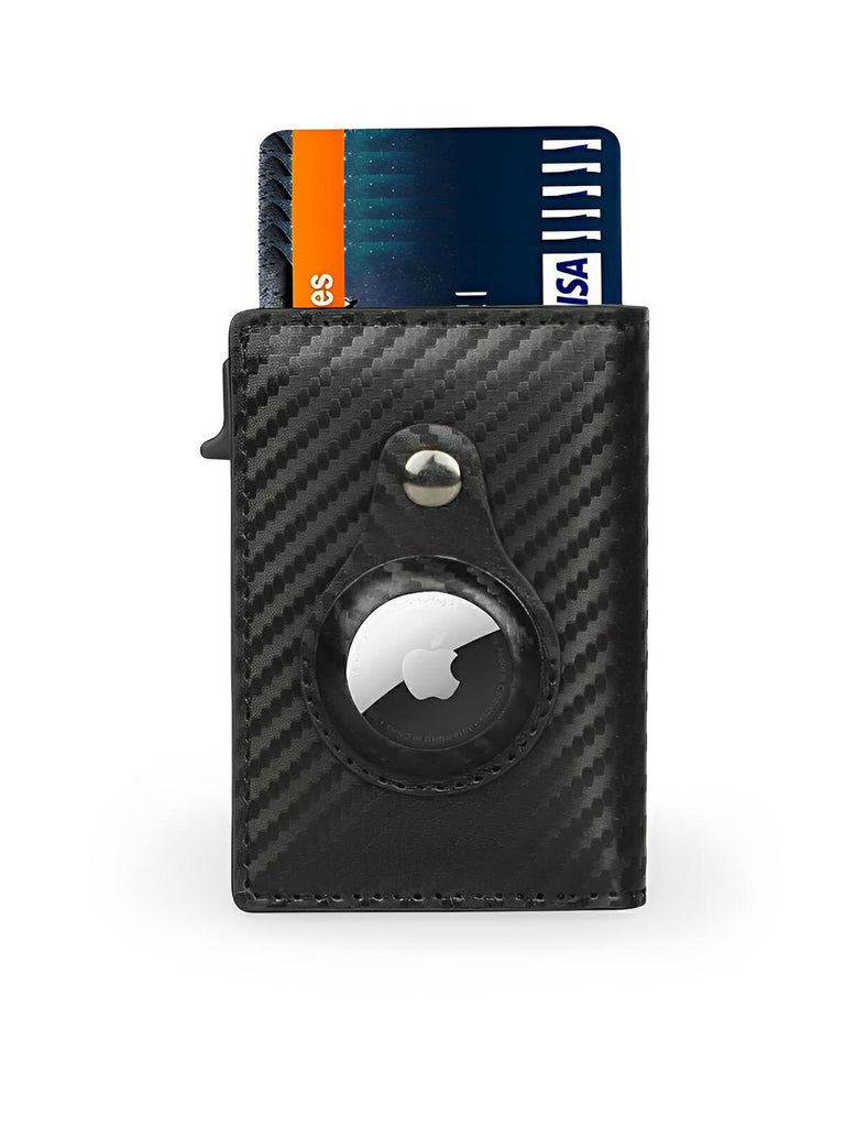 Porte - cartes compact en cuir, RFID sécurisé, support AirTag, porte - cartes automatique, modèle Quentin - Porte - feuille - Carbone