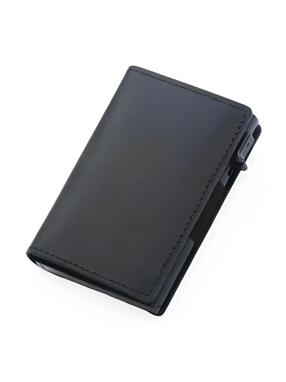 Porte - cartes compact en cuir, RFID sécurisé, support AirTag, porte - cartes automatique, modèle Quentin - Porte - feuille - Noir