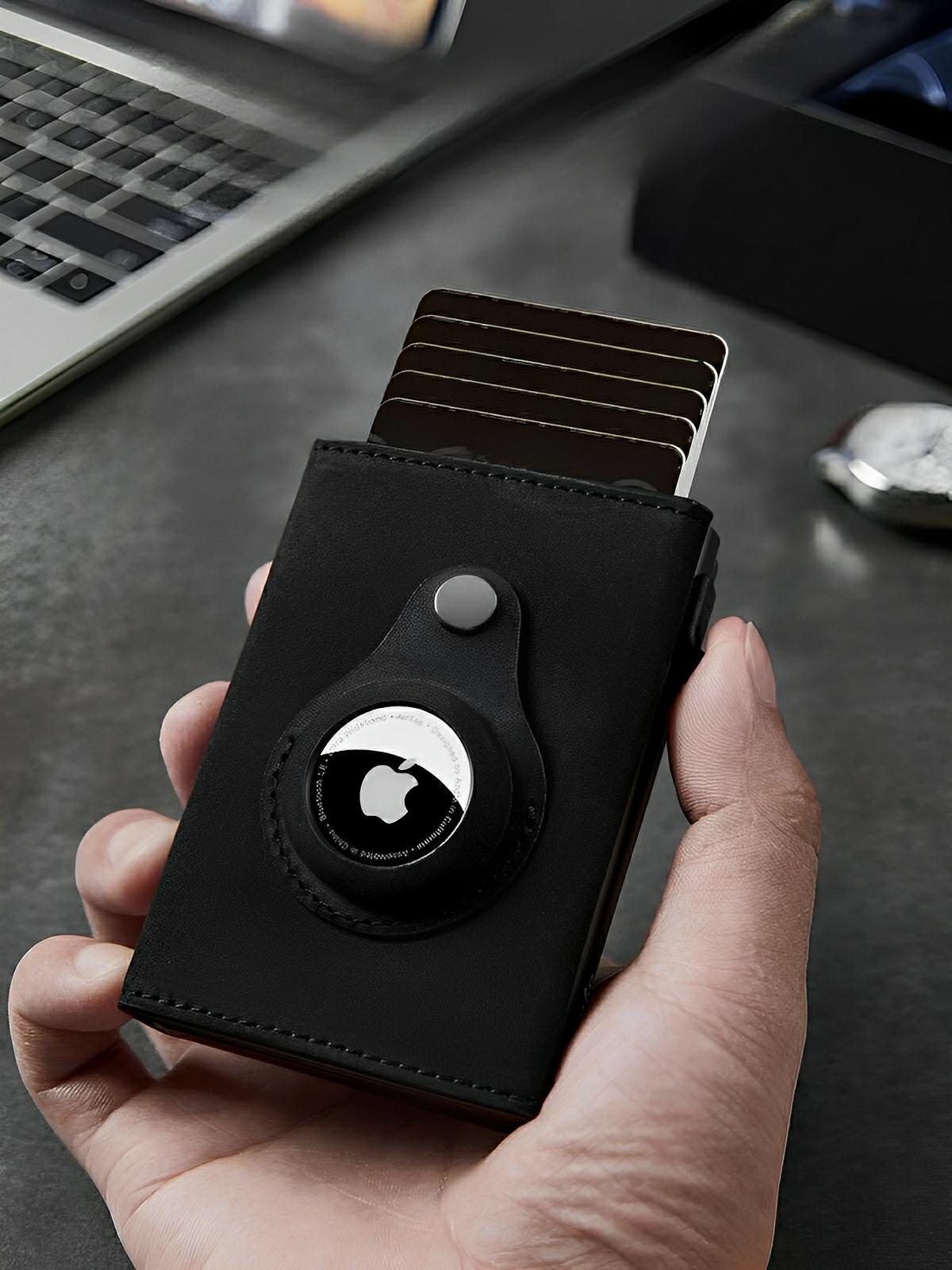 Porte - cartes compact en cuir, RFID sécurisé, support AirTag, porte - cartes automatique, modèle Quentin - Porte - feuille - Noir