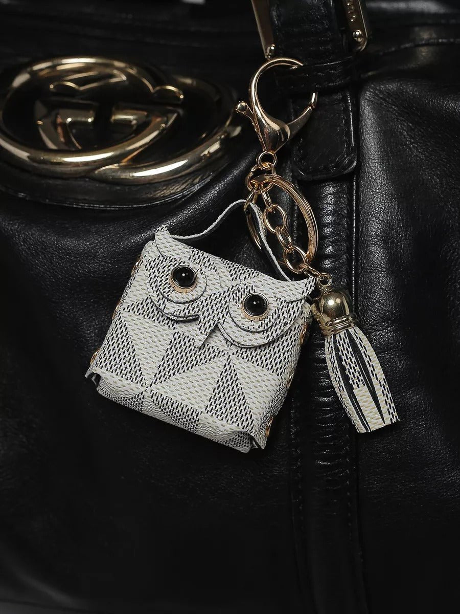 Porte - clés hibou, mini sac fantaisie, bijou de sac original, breloque tendance, accessoire sac à main, modèle Boubou - Blanc