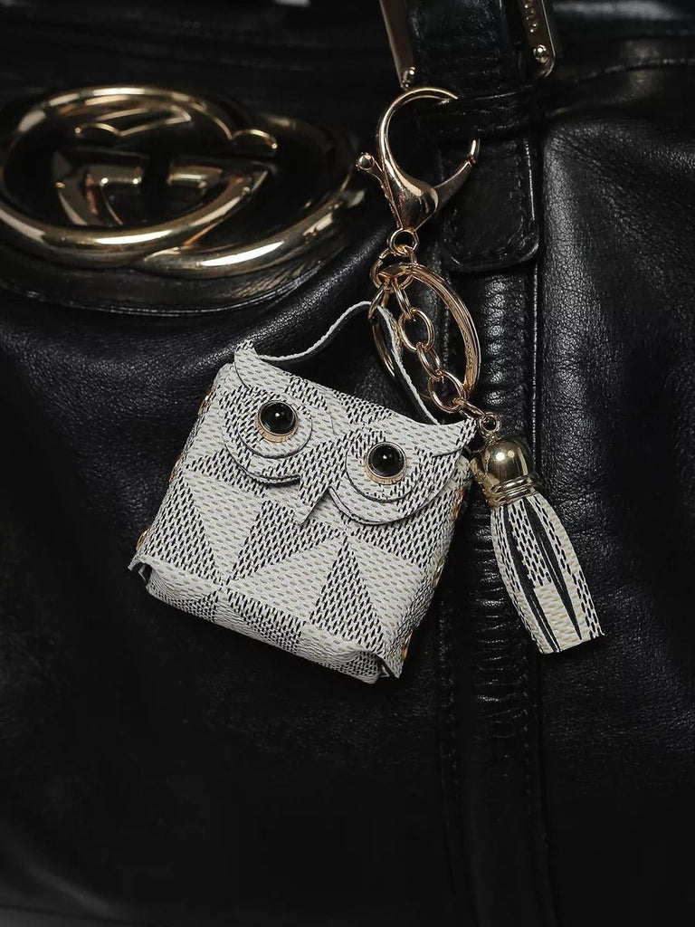 Porte - clés hibou, mini sac fantaisie, bijou de sac original, breloque tendance, accessoire sac à main, modèle Boubou - Blanc