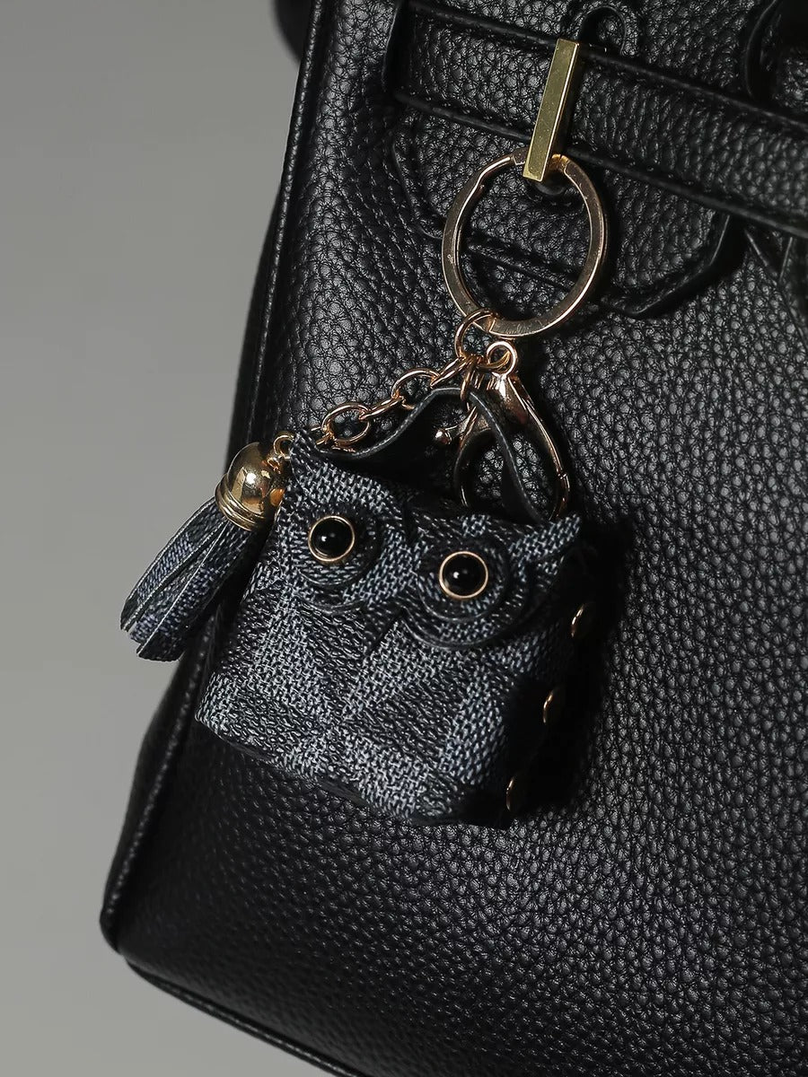 Porte - clés hibou, mini sac fantaisie, bijou de sac original, breloque tendance, accessoire sac à main, modèle Boubou - Noir