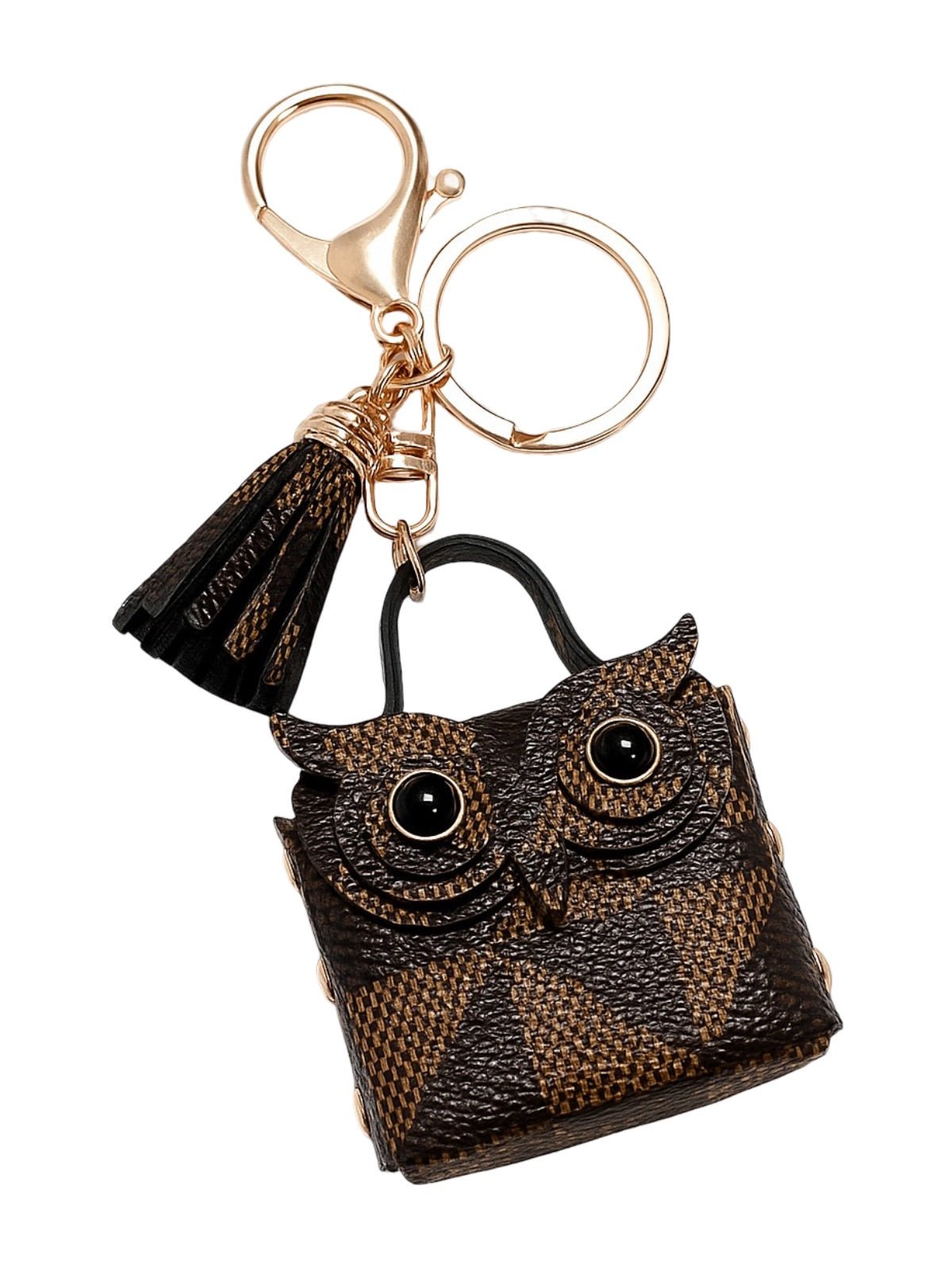 Porte - clés hibou, mini sac fantaisie, bijou de sac original, breloque tendance, accessoire sac à main, modèle Boubou - Marron