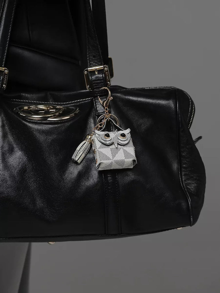 Porte - clés hibou, mini sac fantaisie, bijou de sac original, breloque tendance, accessoire sac à main, modèle Boubou - Blanc