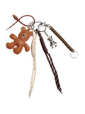 Porte - clés ours cuir, bijou de sac, mousqueton métal, corde tressée, accessoire fantaisie, modèle Moums - Marron