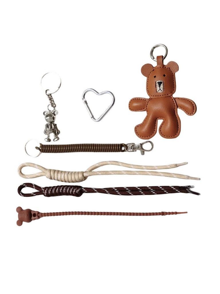 Porte - clés ours cuir, bijou de sac, mousqueton métal, corde tressée, accessoire fantaisie, modèle Moums - Marron