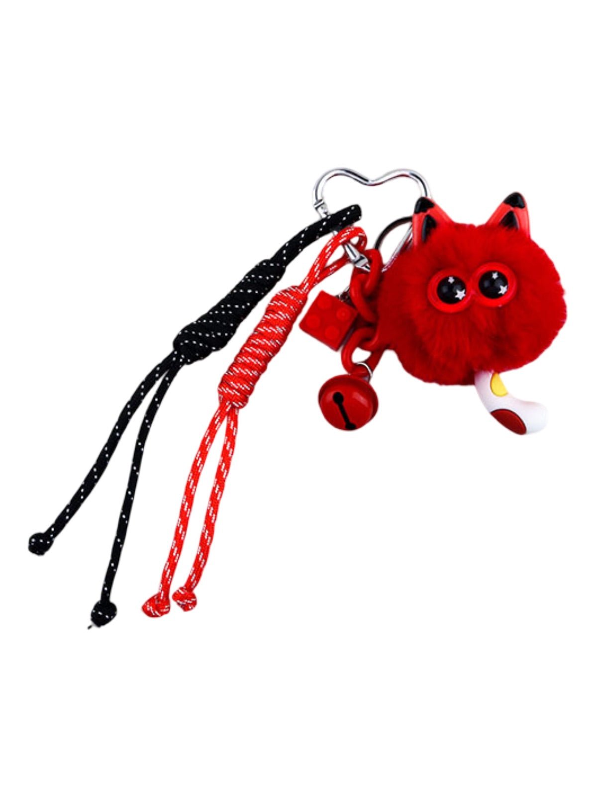 Porte - clés peluche chat, bijou de sac mignon, breloque fantaisie blanche, mousqueton cœur, accessoire sac original, modèle Pouf - Bijoux de sac - Rouge