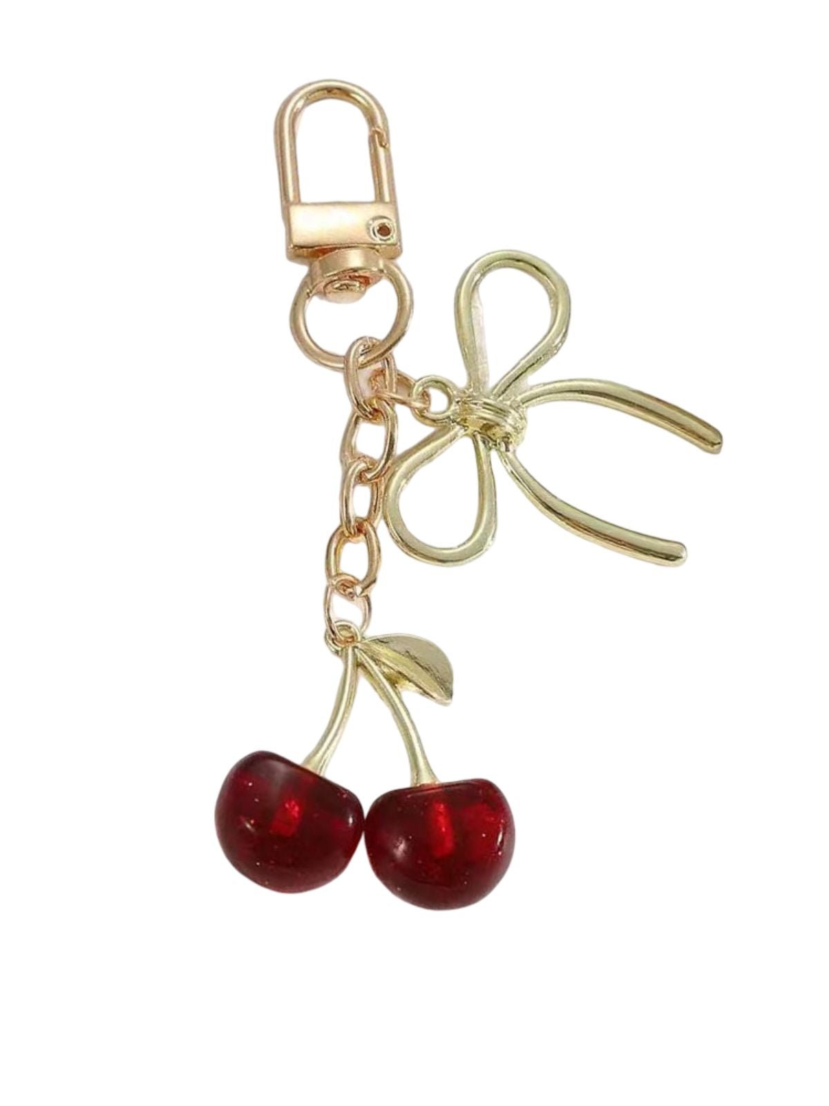 Porte - clés sac cerise, bijou sac à main, breloque fruit rouge, accessoire sac fantaisie, pendentif sac doré, modèle Céria - Rouge