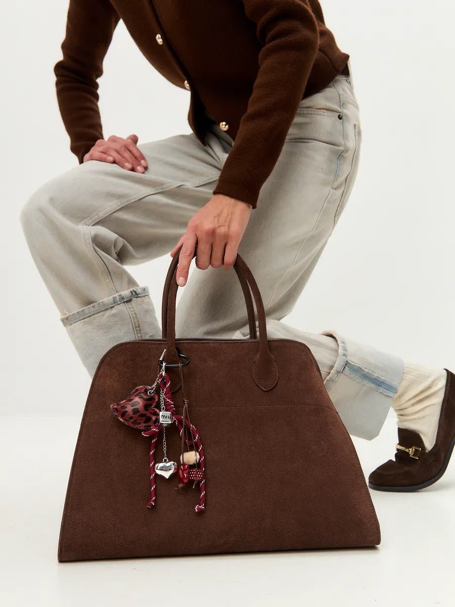 Porte - clés sac cœur léopard, bijou fantaisie, breloques peluche, nœud décoratif, attache mousqueton, modèle Savana - Rouge