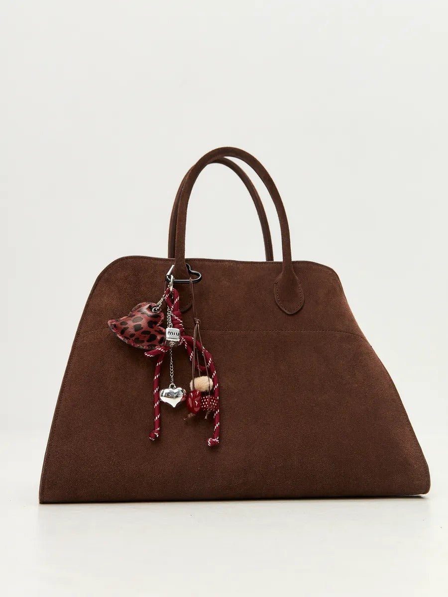 Porte - clés sac cœur léopard, bijou fantaisie, breloques peluche, nœud décoratif, attache mousqueton, modèle Savana - Rouge