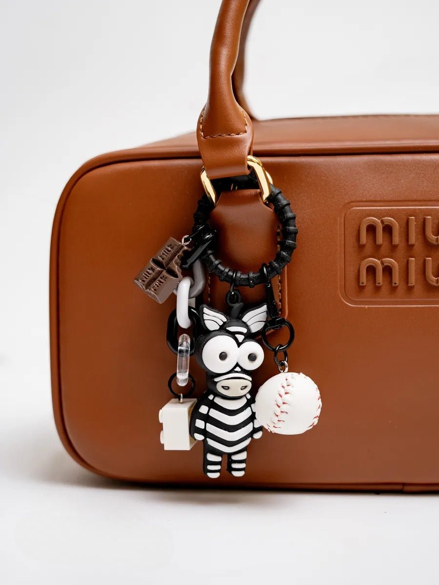 Porte - clés zèbre, bijou de sac mignon, pendentif sac à main, accessoire fantaisie, breloque originale, modèle Zéla - Noir