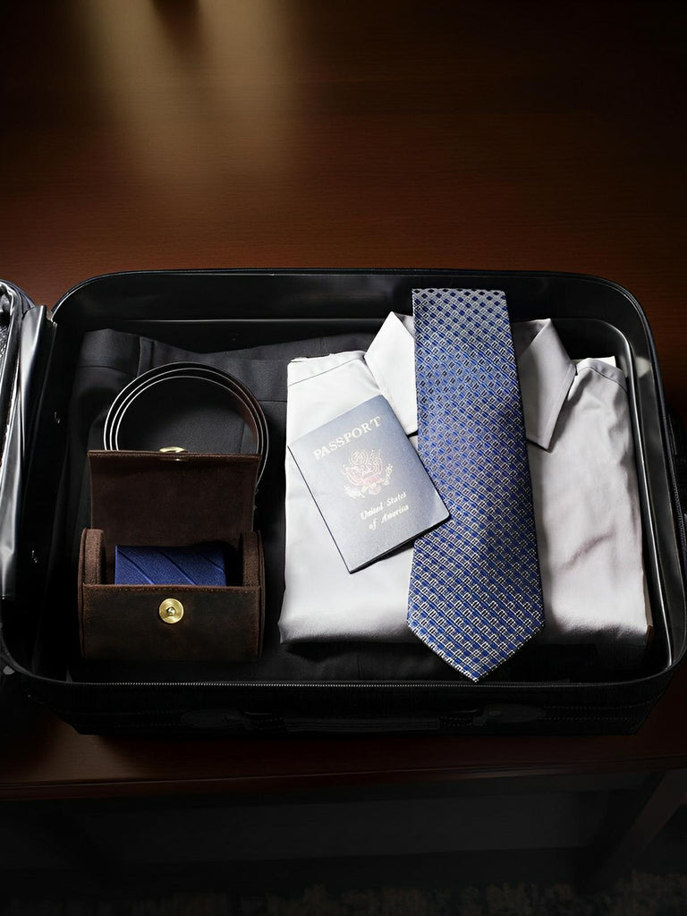 Porte cravate, en cuir, idéal pour voyager, modèle Olivien - Coffret - Café