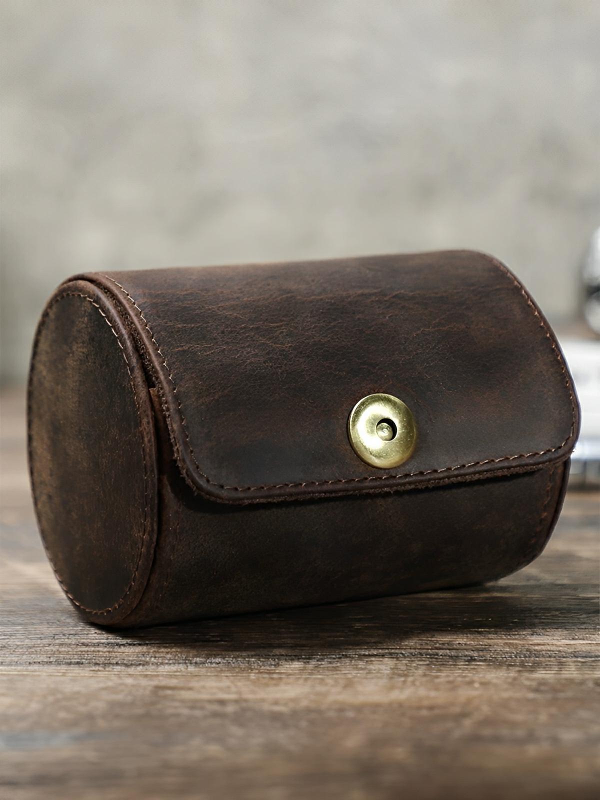 Porte cravate, en cuir, idéal pour voyager, modèle Olivien - Coffret - Café