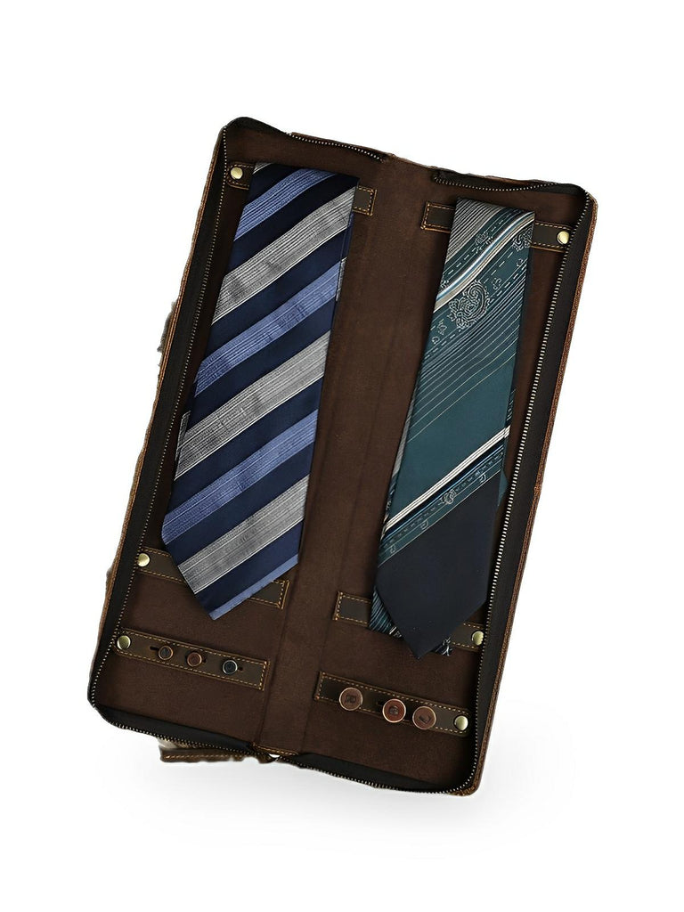 Porte cravate, en cuir, style rétro, modèle Fulgence - Coffret - Café