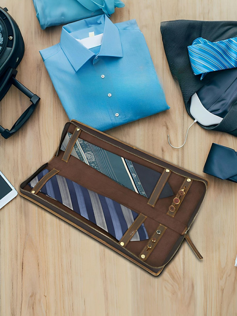 Porte cravate, en cuir, style rétro, modèle Fulgence - Coffret - Café